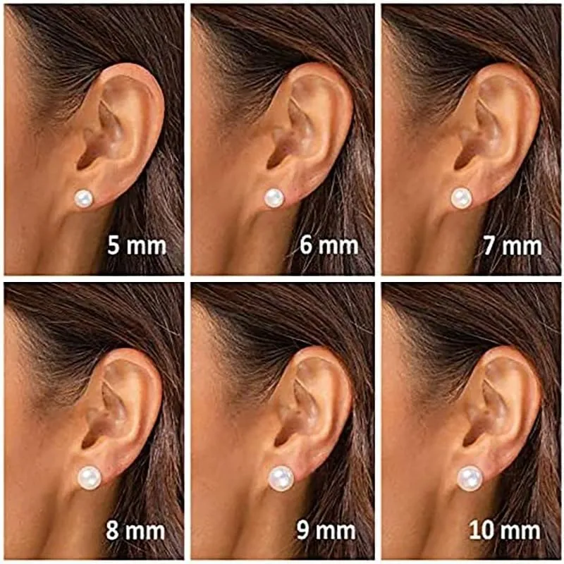 LRESJJIUJ 14K Gold Plated Stud Earrings, Pearl Stud Earrings Ball Stud Earrings Set for Women Men Cartilage Piercing Studs Flat Back Stud Earrings Gift for Her 9mm