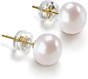 LRESJJIUJ 14K Gold Plated Stud Earrings, Pearl Stud Earrings Ball Stud Earrings Set for Women Men Cartilage Piercing Studs Flat Back Stud Earrings Gift for Her 9mm
