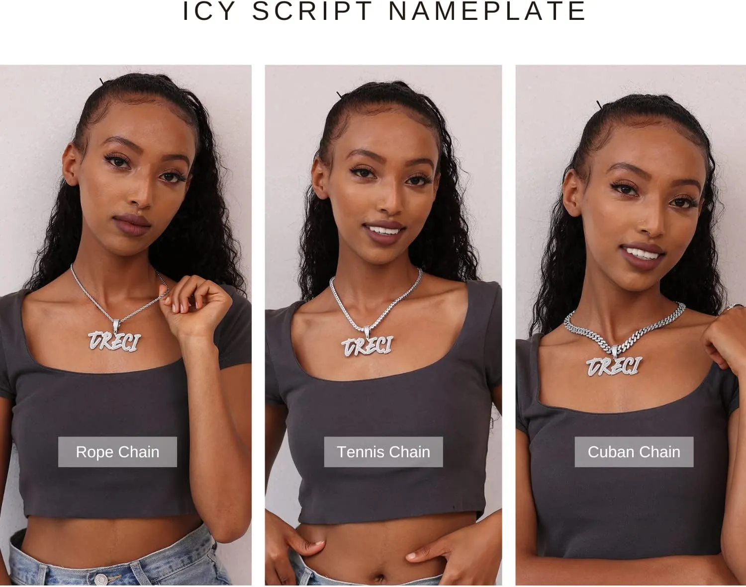 Lulu Mel Iced Out Personalized Cursive Name Necklace For Trendy Women, Custom Handmade Nameplate Pendant With Cuban Link Chain, White Gold Plated Hip Hop CZ Diamond Jewelry Gifts