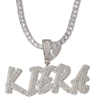 Lulu Mel Iced Out Personalized Cursive Name Necklace For Trendy Women, Custom Handmade Nameplate Pendant With Cuban Link Chain, White Gold Plated Hip Hop CZ Diamond Jewelry Gifts