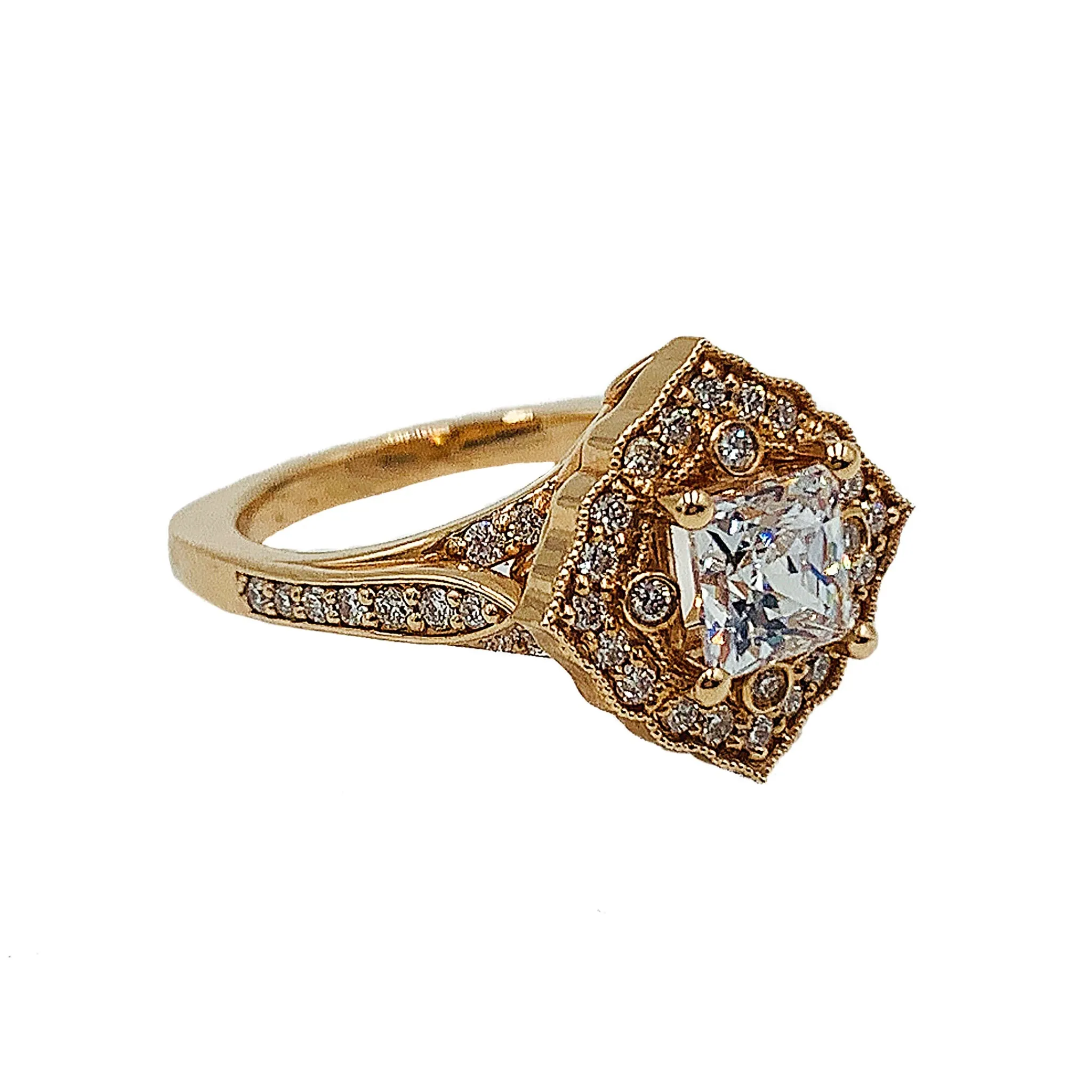 Lumiar 1.5 CTTW rose gold diamond ring 1.00CT center princess cut diamond