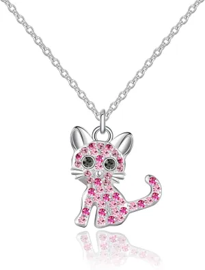 luomart Girls Cat Birthstone Necklace Gifts for Women,Kitty Cats Dog Pendant Necklaces Jewelry for Cat Lovers
