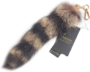 Luxe Fox Fur Tail Keychain - Fashion Accessory with Gold Clasp