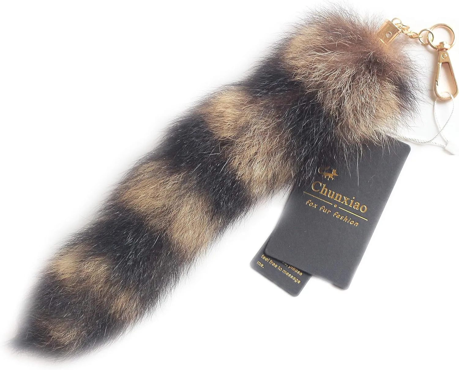 Luxe Fox Fur Tail Keychain - Fashion Accessory with Gold Clasp