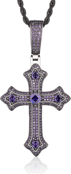 LuxeFlex Gothic Iced Out Diamond Jesus Cross Necklace with 20" Stainless Steel Rope Chain, 14K Gold Plated Pendant Religious Faith Cross Jewelry Gifts, Underground Hip-Hop Jewelry for Men Women