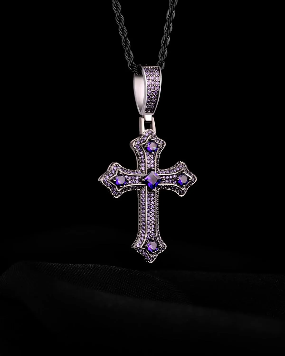 LuxeFlex Gothic Iced Out Diamond Jesus Cross Necklace with 20" Stainless Steel Rope Chain, 14K Gold Plated Pendant Religious Faith Cross Jewelry Gifts, Underground Hip-Hop Jewelry for Men Women