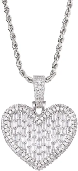 LuxeFlex Iced Out Heart Shaped Pendant with 20" Rope Chain, Gold Silver Color Cubic Zirconia Diamond-studded Heart Charm Necklace, Hip Hop 14k Real Gold-plated Heart Jewelry for Girl Woman
