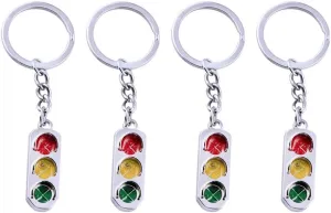 MAGICLULU 4pcs Metal Traffic Light Keychain Assorted Color Signal Lamp Car Key Holder Traffic Lights Keyring for Backpack Car Bag Decor