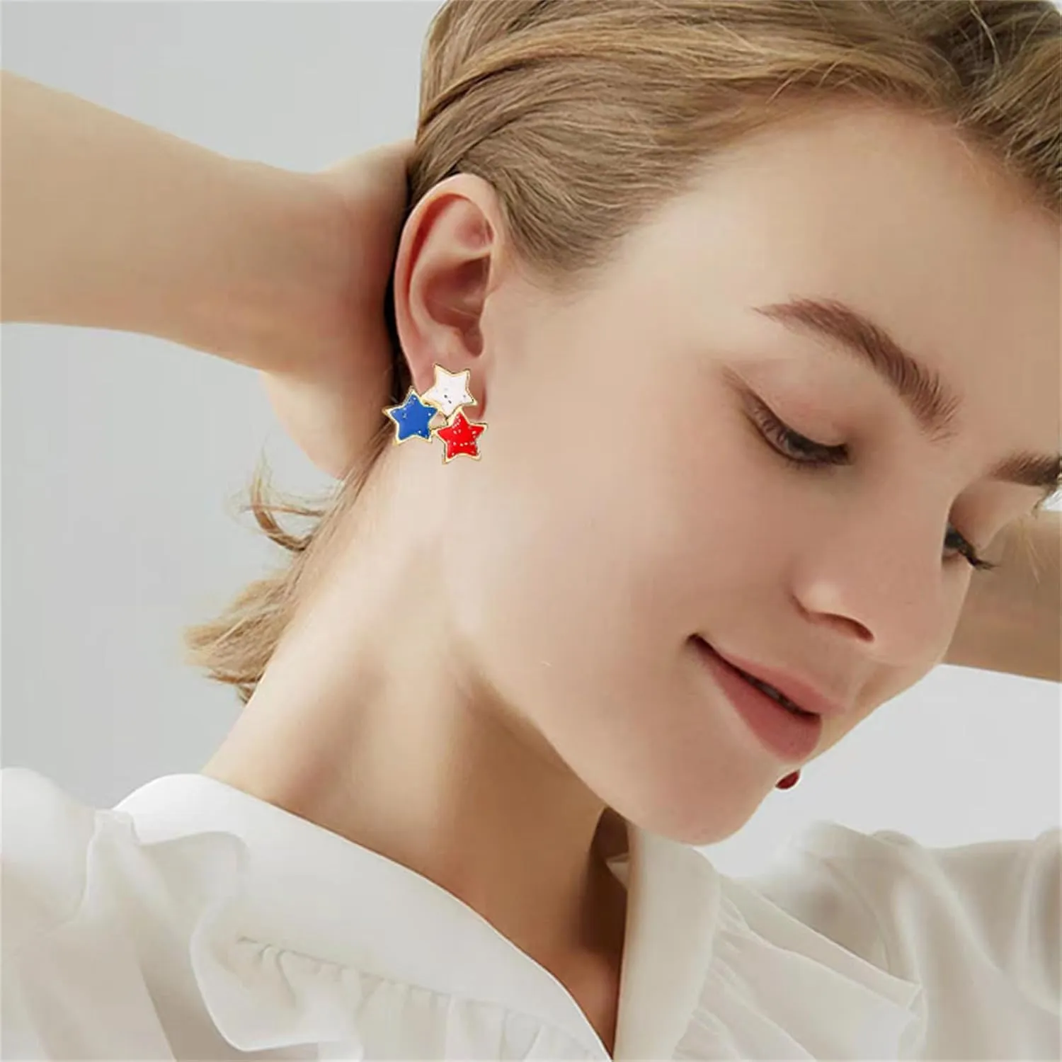 MALOYANVE 4th of July Stud Earrings for Women Cute Small Red Blue American Flag Earring Fashion Fourth of July USA Patriotic Independence Day Earrings Jewelry Accessory Gifts