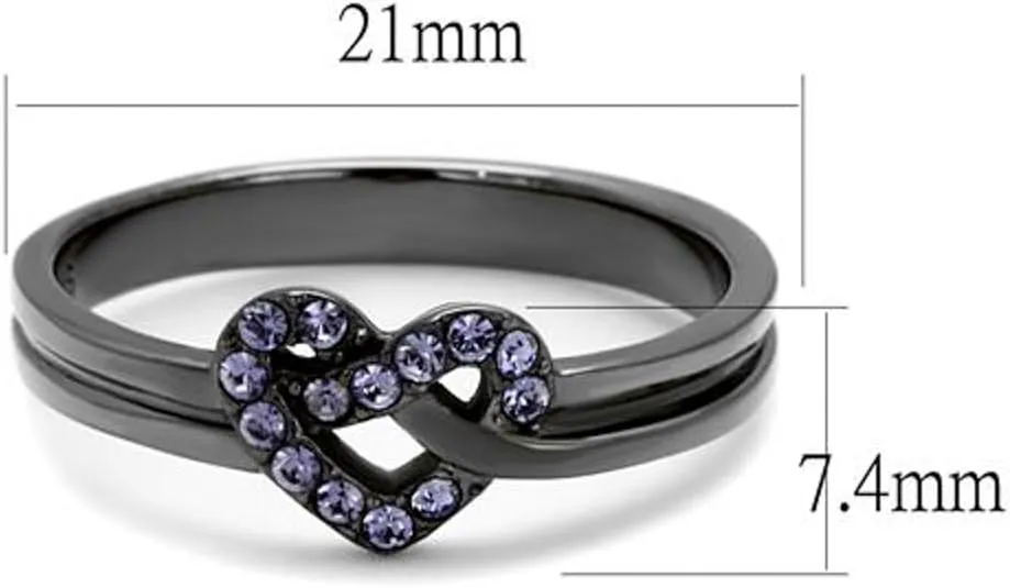 Marimor Jewelry Light Black Stainless Steel and Light Amethyst Crystal Fashion Ring Womens Size 5-10