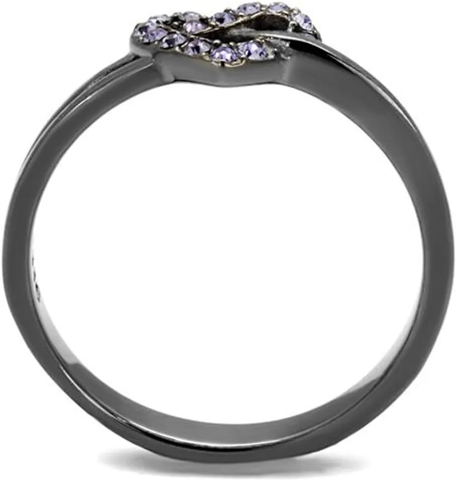 Marimor Jewelry Light Black Stainless Steel and Light Amethyst Crystal Fashion Ring Womens Size 5-10