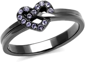Marimor Jewelry Light Black Stainless Steel and Light Amethyst Crystal Fashion Ring Womens Size 5-10