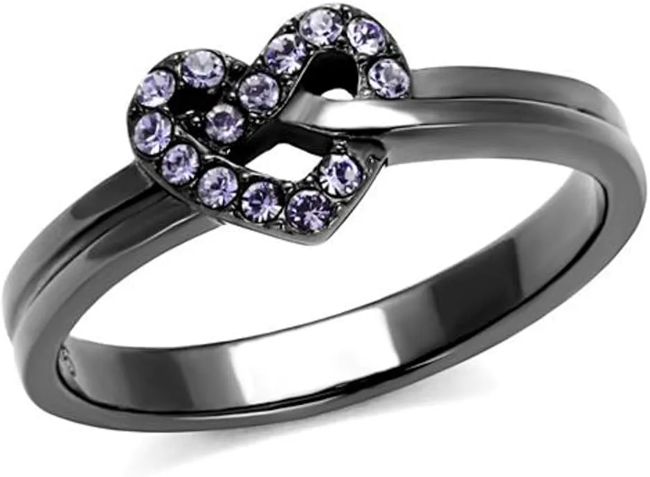 Marimor Jewelry Light Black Stainless Steel and Light Amethyst Crystal Fashion Ring Womens Size 5-10
