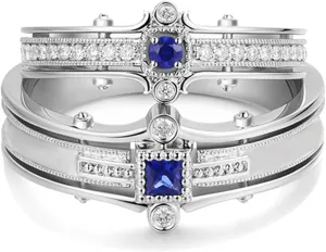 Matching Rings Couple Rings 0.5CT Blue CZ 925 Silver Women Wedding Ring Men Wedding Band