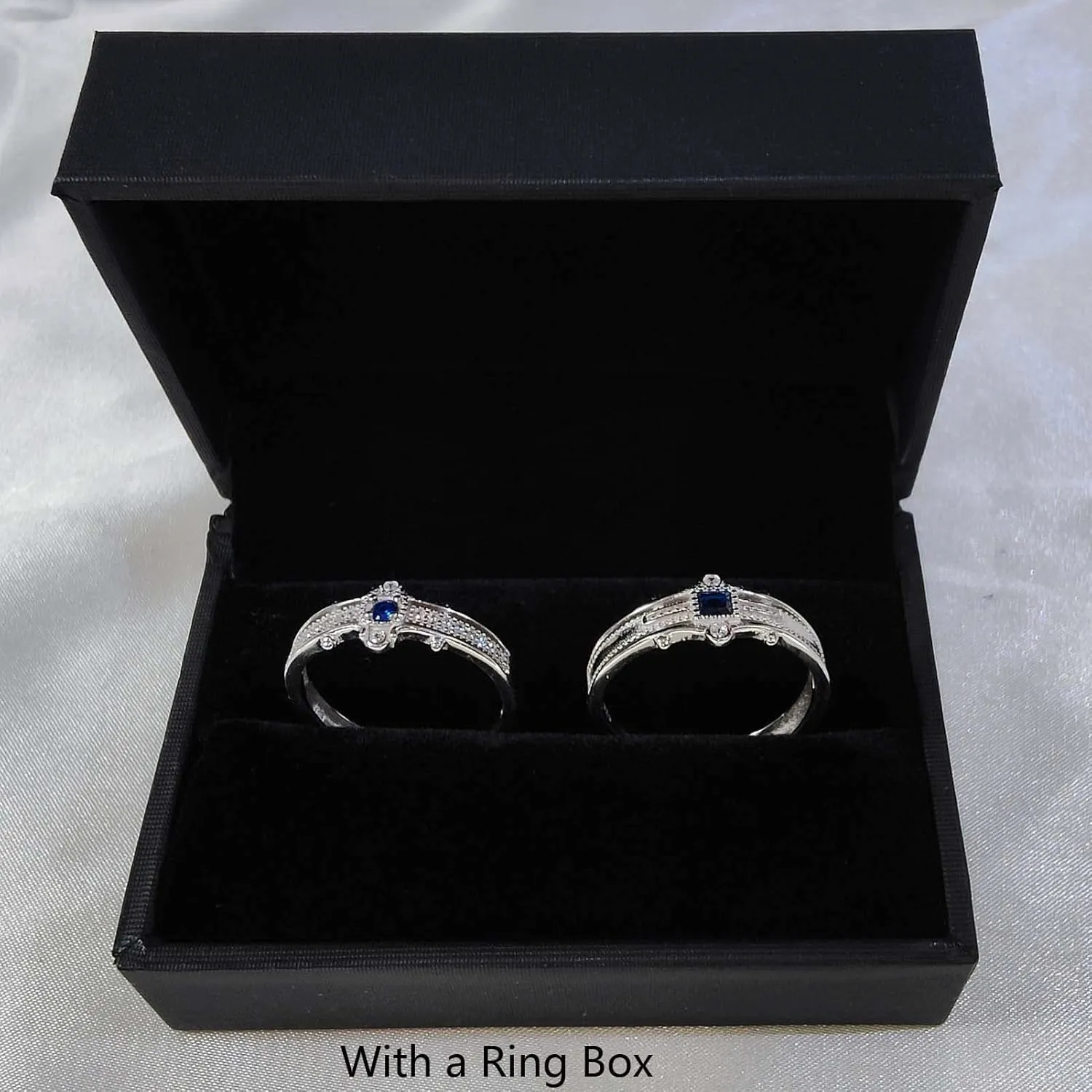 Matching Rings Couple Rings 0.5CT Blue CZ 925 Silver Women Wedding Ring Men Wedding Band