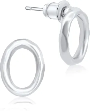 Matte Wavy Oval Stud Earrings - Original Rhodium Plated Nickel-Free Earring - Hypoallergenic Lightweight Jewelry