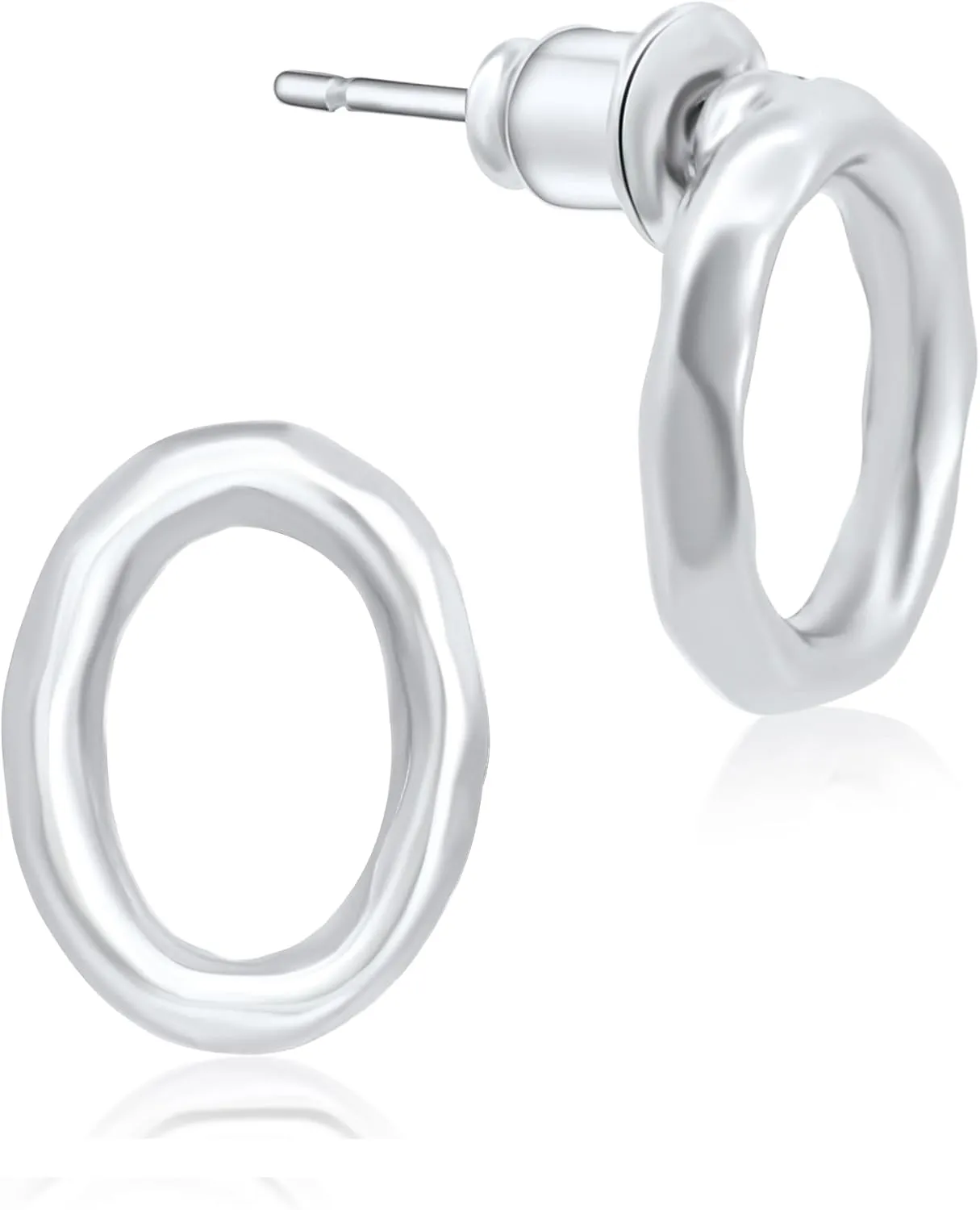Matte Wavy Oval Stud Earrings - Original Rhodium Plated Nickel-Free Earring - Hypoallergenic Lightweight Jewelry