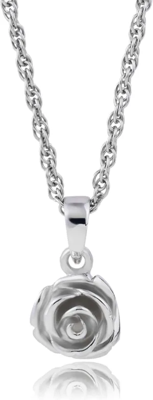 MAX   STONE Sterling Silver Rose Pendant Necklace for Women on 18 inch Rope Chain Womens Silver Pendant Necklaces