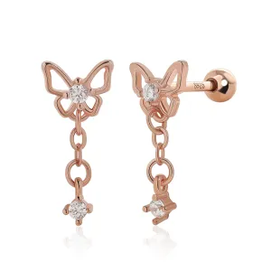 Meissa Butterfly Dangle Screw Back Earrings Rose Gold Earrings Trendy Hypoallergenic Flat Back Earrings Safety Back Earrings for Her Girls Daughter, Rose Gold
