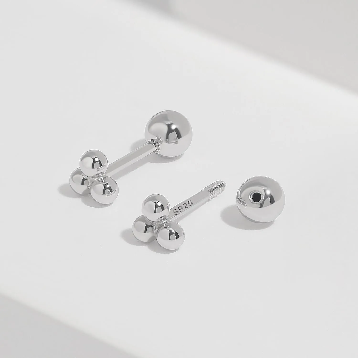 Meissa Silver Screw Back Earrings for Women Girls Toddlers Kids Baby Gold Earrings Halloween Earrings Small Beads Flat Back Earrings Hypoallergenic, Silver