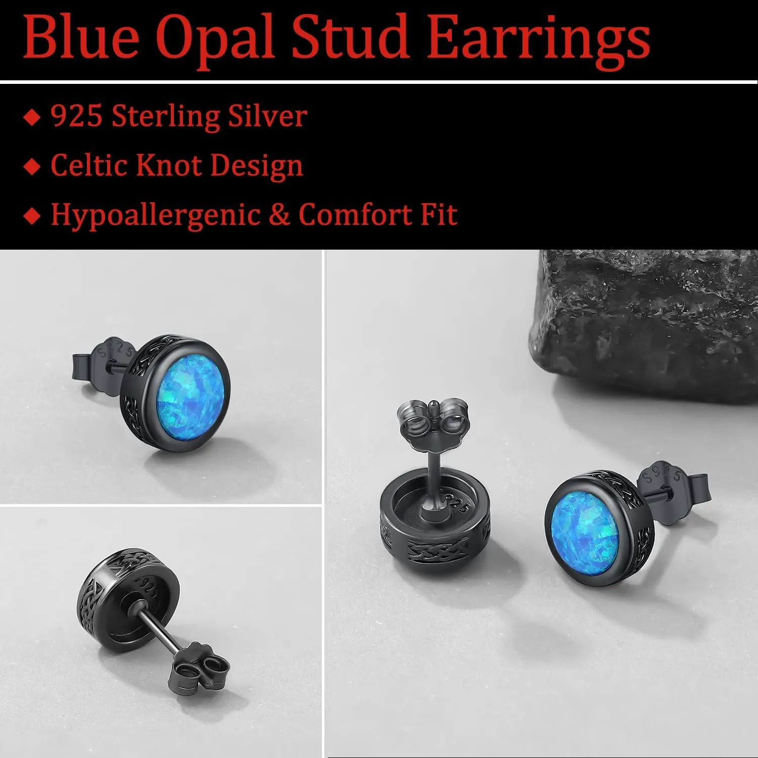 Men Stud Earrings Sterling Silver Vikings Celtic Earrings Nordic Runes Jewelry Hypoallergenic Stylish Hip Hop Earring for Men Women