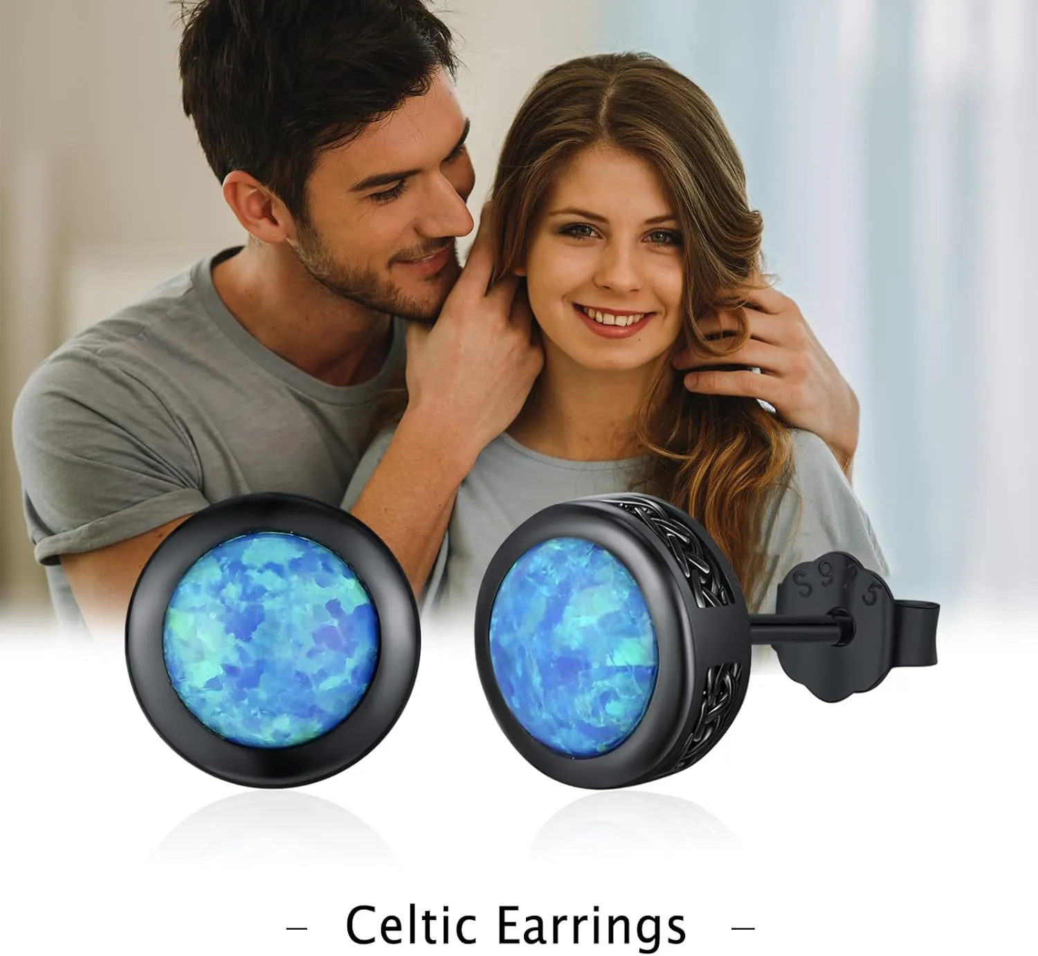 Men Stud Earrings Sterling Silver Vikings Celtic Earrings Nordic Runes Jewelry Hypoallergenic Stylish Hip Hop Earring for Men Women
