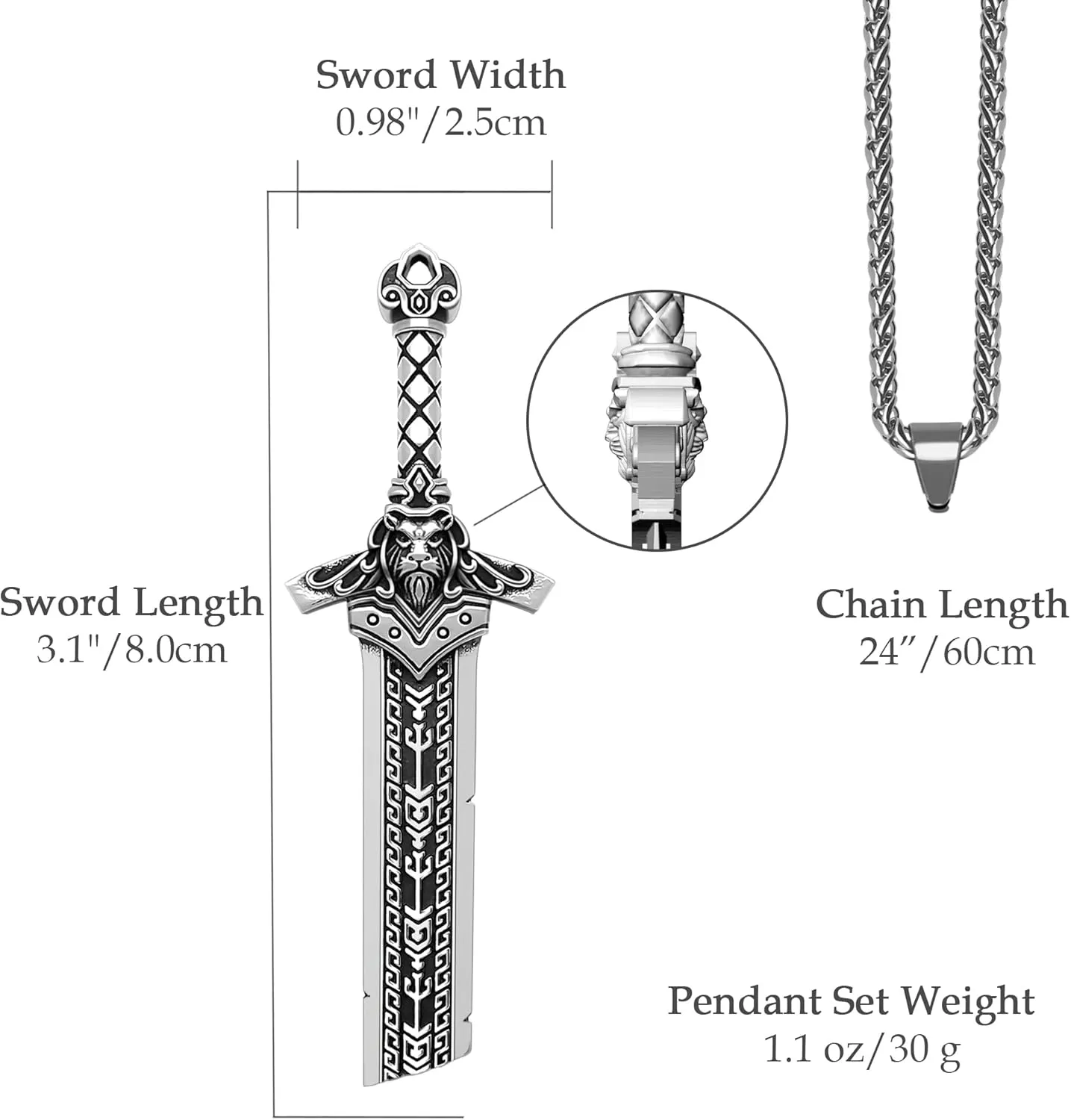 Mens Broken Sword Necklace Lion Head Knight Dragon Sword Pendant Viking Jewelry for Men Women