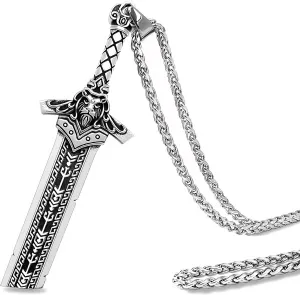 Mens Broken Sword Necklace Lion Head Knight Dragon Sword Pendant Viking Jewelry for Men Women