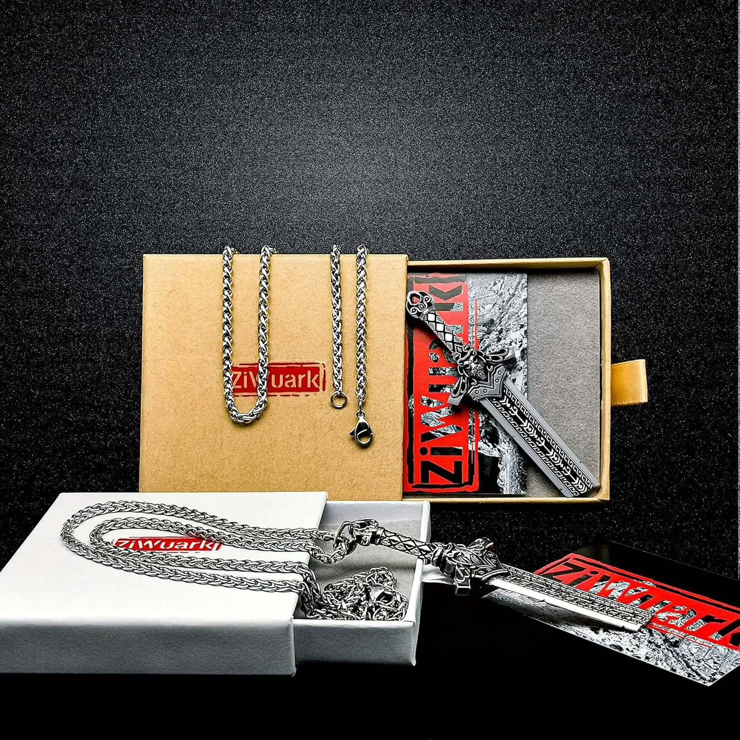 Mens Broken Sword Necklace Lion Head Knight Dragon Sword Pendant Viking Jewelry for Men Women