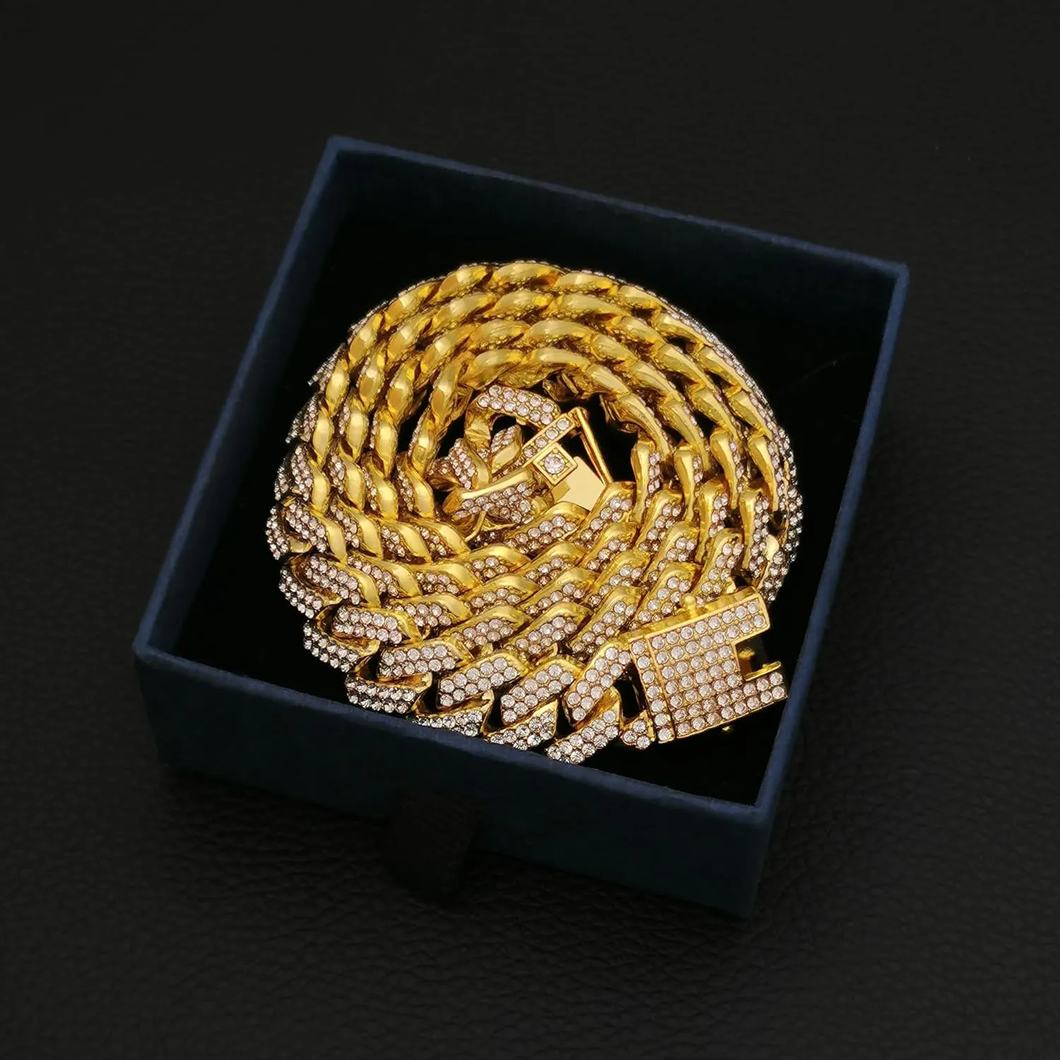 Mens Cuban Link Chain 13MM Width Silver/Gold Cuban Chain Necklace AAA  Rhinestones Zinc Alloy Hip Hop Chains for Men Women