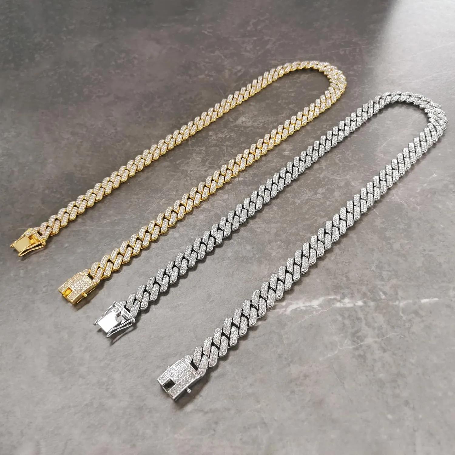 Mens Cuban Link Chain 13MM Width Silver/Gold Cuban Chain Necklace AAA  Rhinestones Zinc Alloy Hip Hop Chains for Men Women