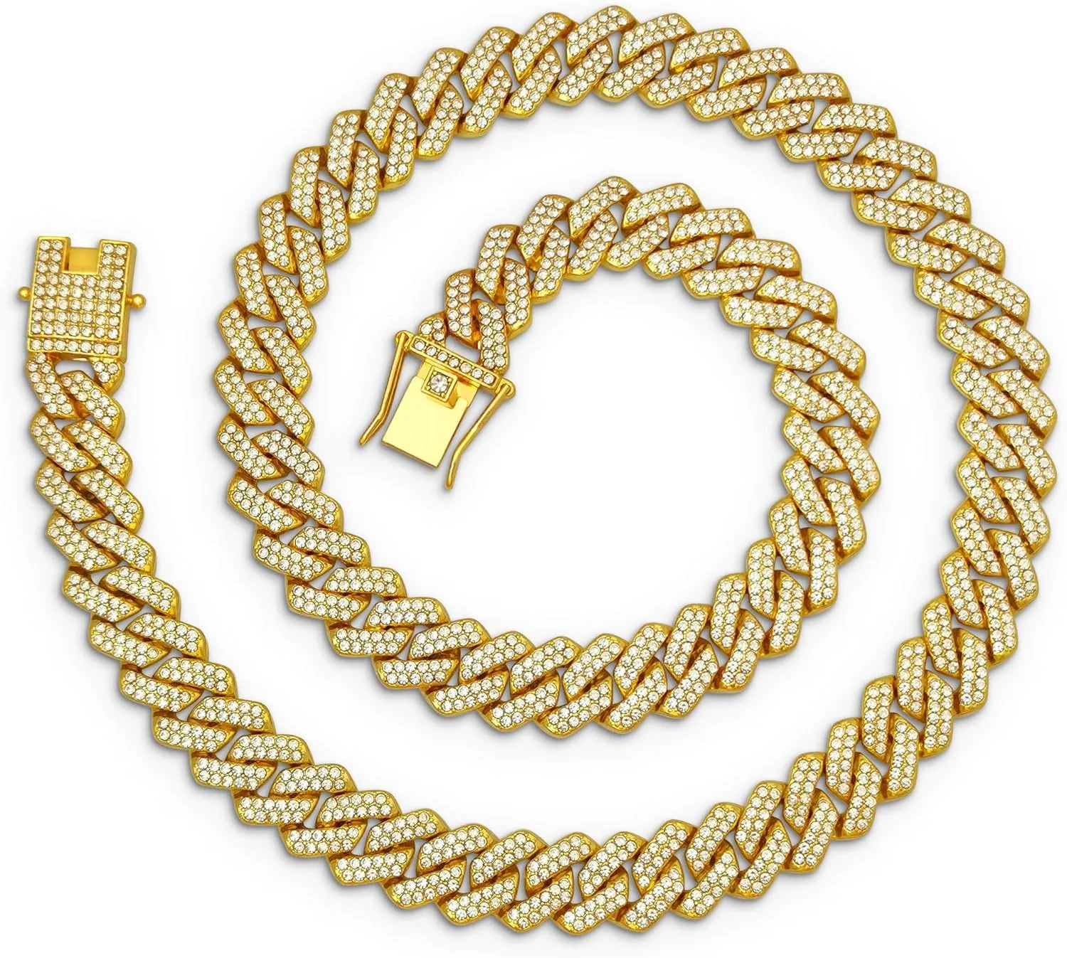 Mens Cuban Link Chain 13MM Width Silver/Gold Cuban Chain Necklace AAA  Rhinestones Zinc Alloy Hip Hop Chains for Men Women