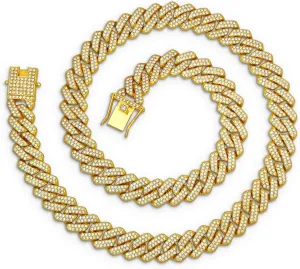 Mens Cuban Link Chain 13MM Width Silver/Gold Cuban Chain Necklace AAA  Rhinestones Zinc Alloy Hip Hop Chains for Men Women