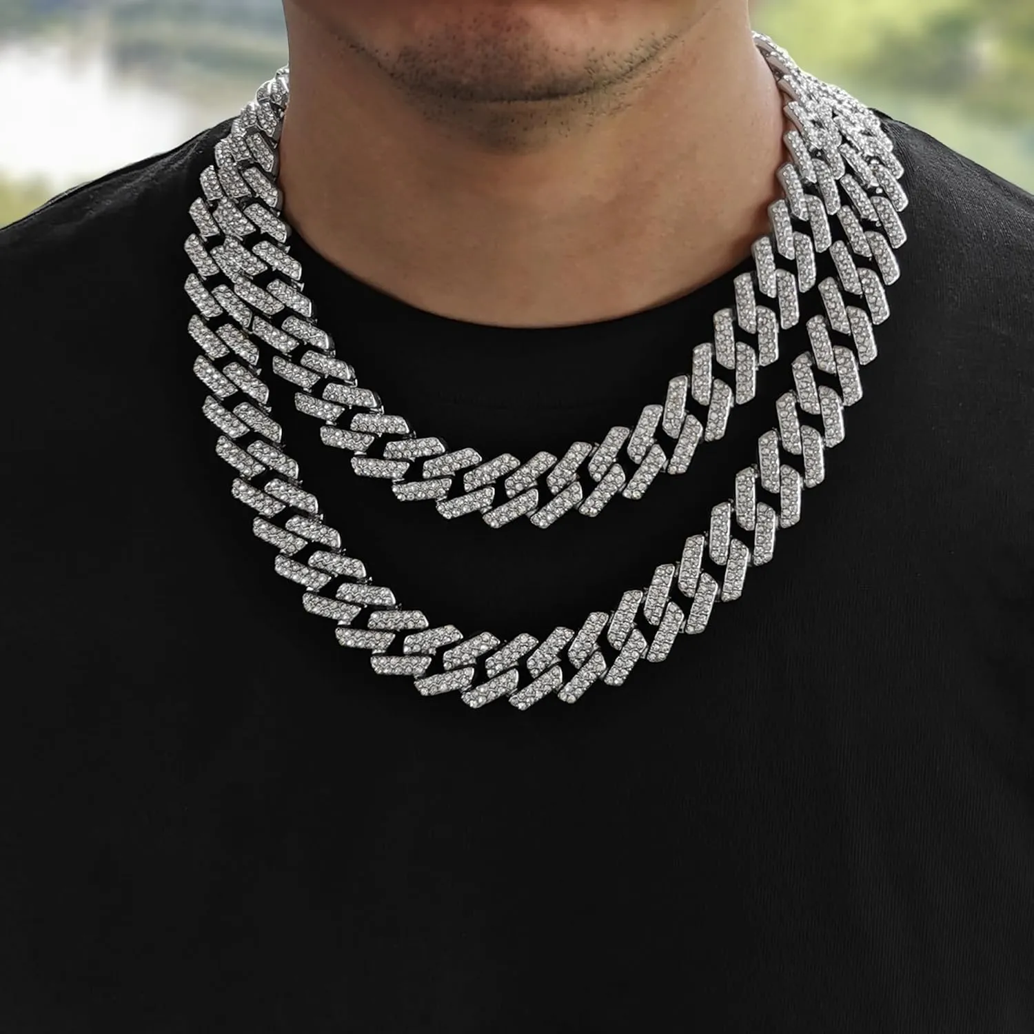 Mens Cuban Link Chain, 20MM Cuban Chain Zinc Alloy AAA  Rhinestone Necklace for Men Hip Hop Chains