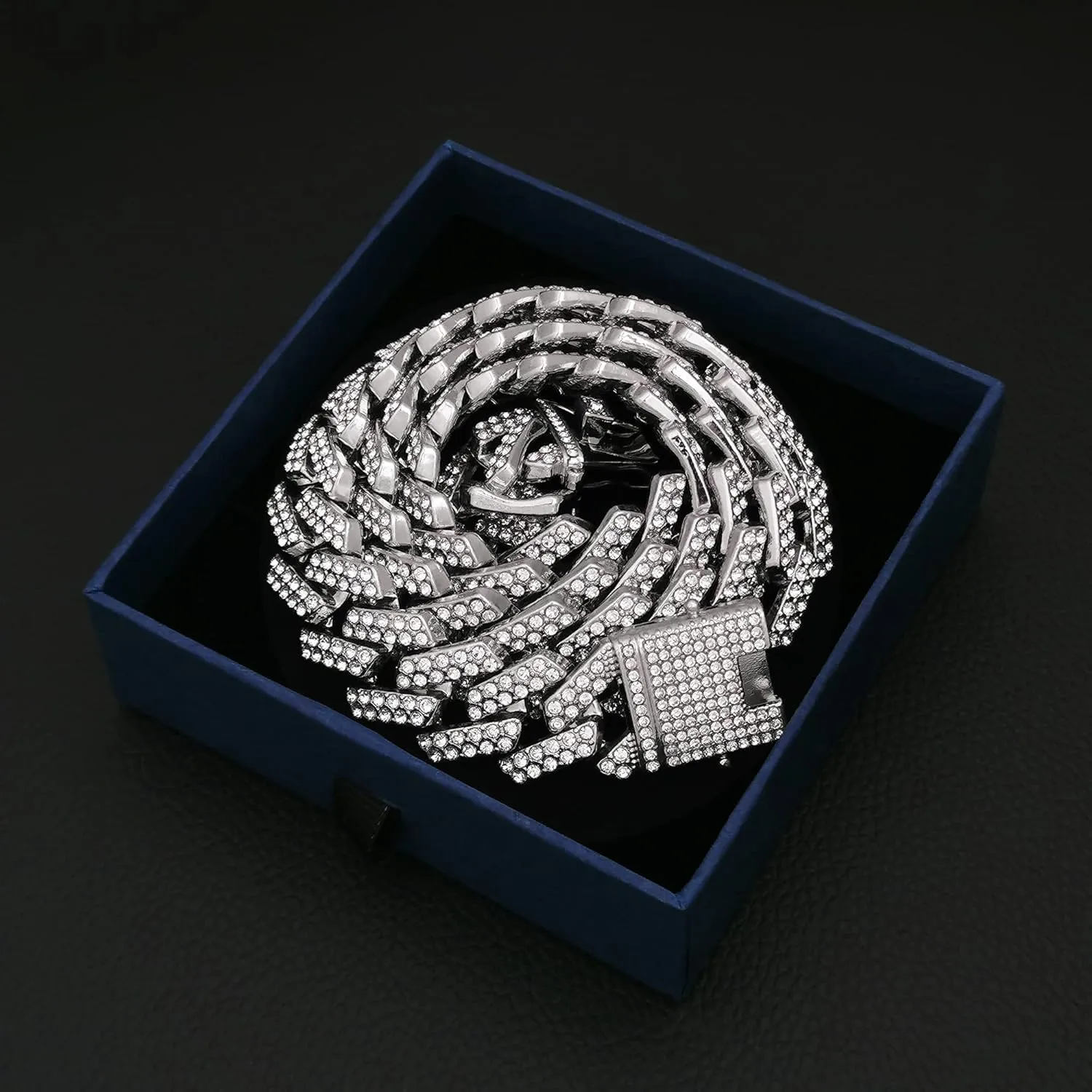 Mens Cuban Link Chain, 20MM Cuban Chain Zinc Alloy AAA  Rhinestone Necklace for Men Hip Hop Chains