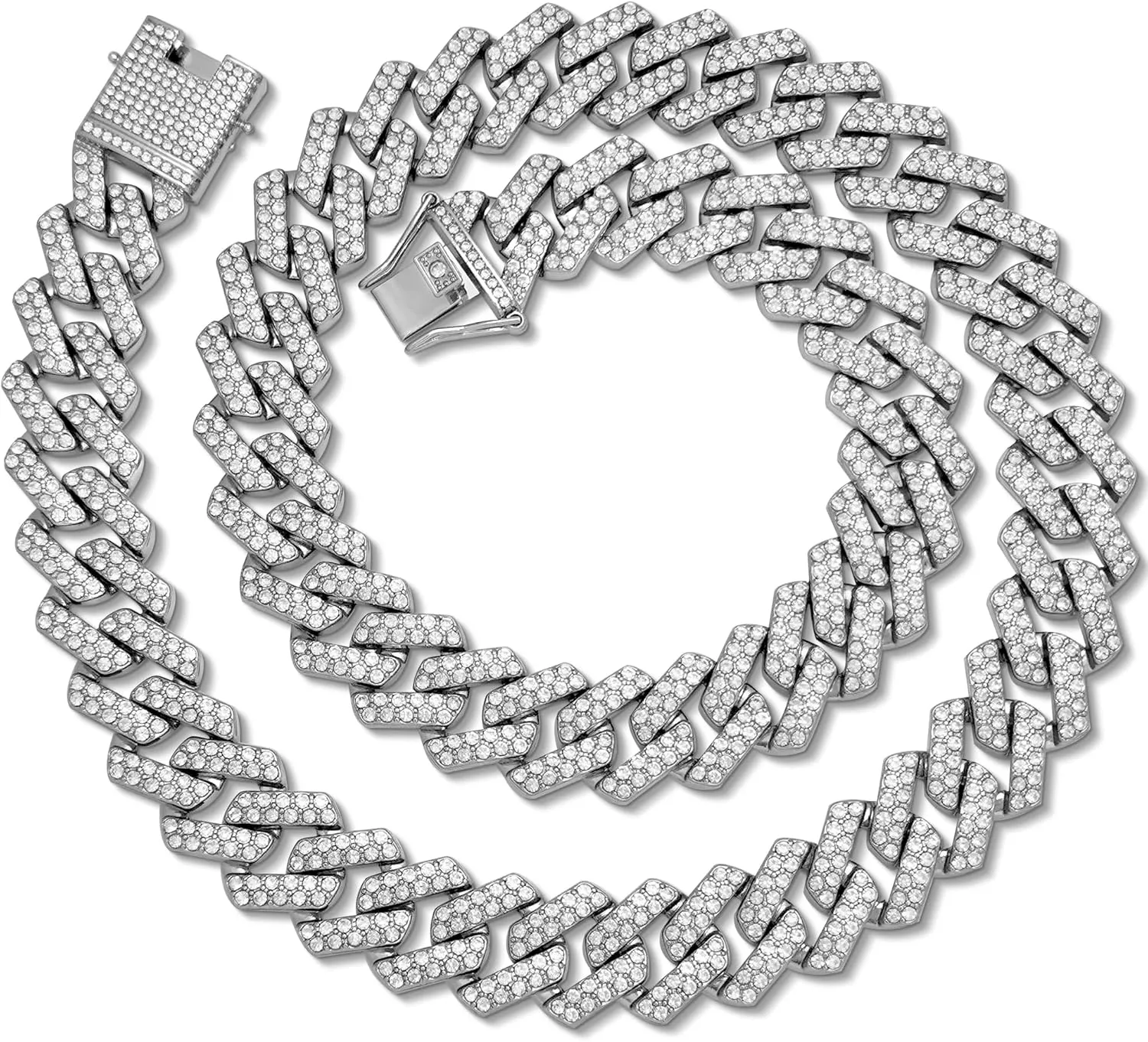 Mens Cuban Link Chain, 20MM Cuban Chain Zinc Alloy AAA  Rhinestone Necklace for Men Hip Hop Chains