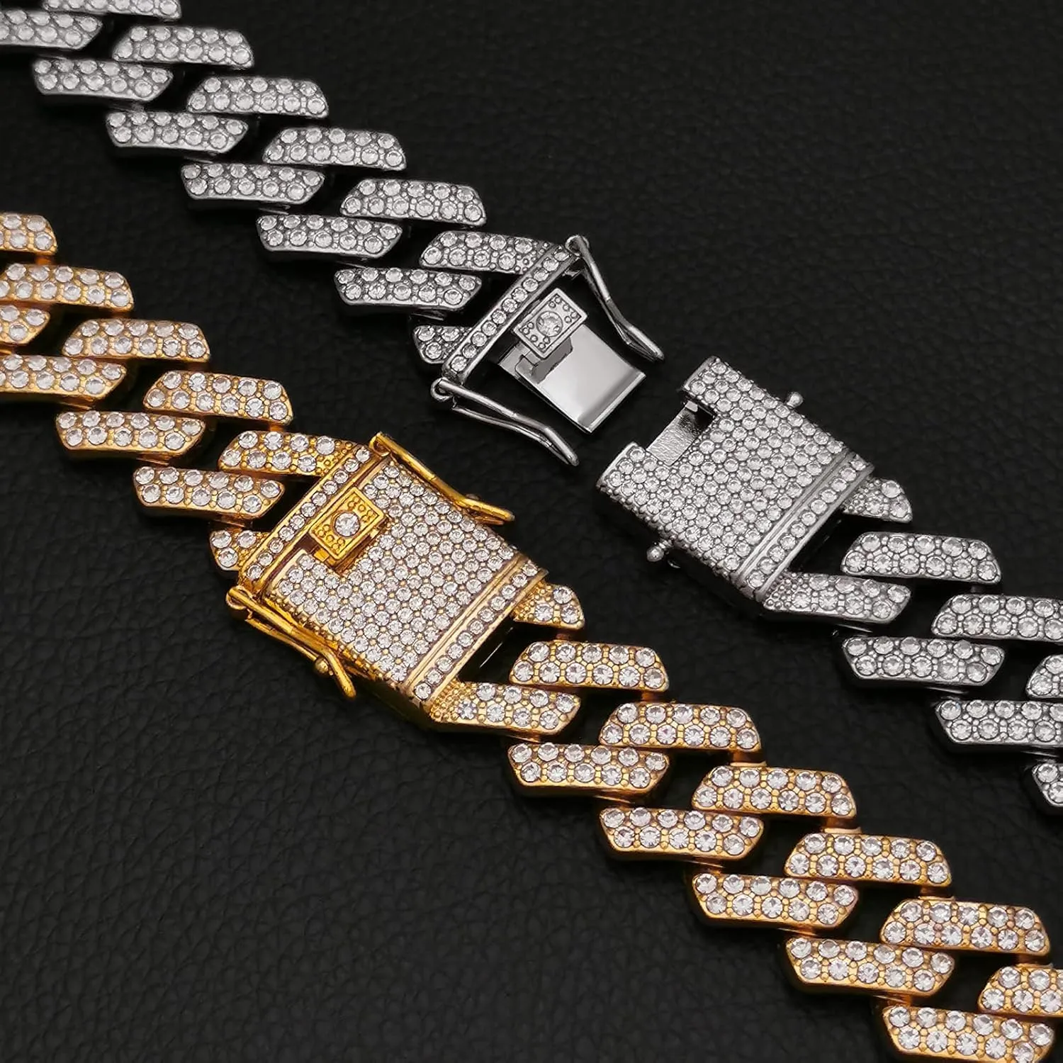 Mens Cuban Link Chain, 20MM Cuban Chain Zinc Alloy AAA  Rhinestone Necklace for Men Hip Hop Chains