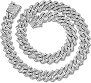 Mens Cuban Link Chain, 20MM Cuban Chain Zinc Alloy AAA  Rhinestone Necklace for Men Hip Hop Chains