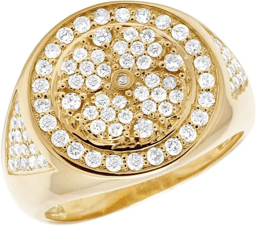 Men's Diamond Pinky Ring 10K 14K 18K Gold Pave Set Diamond Cluster Engagement Pinky Ring for Men Size 4-16