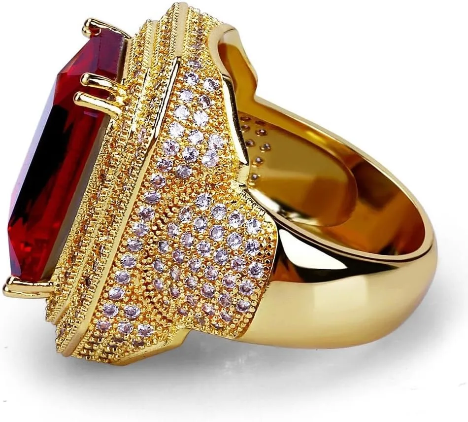 Mens Garnet Ring Sterling Silver or 9K 10K 14K 18K Solid Gold Garnet Ring for Men Garnet with Moissanite Gemstone Ring Engagement Ring for Men Engraved