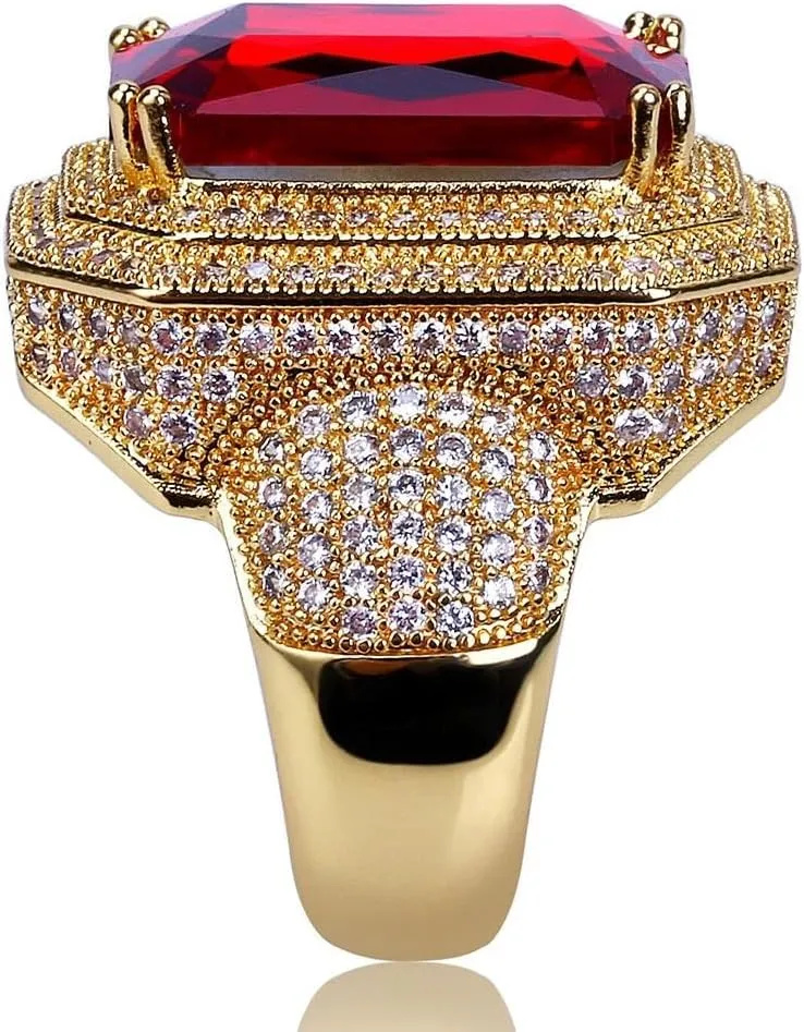 Mens Garnet Ring Sterling Silver or 9K 10K 14K 18K Solid Gold Garnet Ring for Men Garnet with Moissanite Gemstone Ring Engagement Ring for Men Engraved