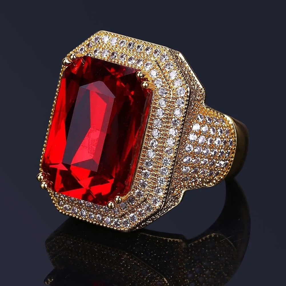 Mens Garnet Ring Sterling Silver or 9K 10K 14K 18K Solid Gold Garnet Ring for Men Garnet with Moissanite Gemstone Ring Engagement Ring for Men Engraved