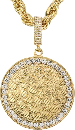 Men's Iced-Out Large Medallion Pendant with 5mm Rope Chain  Luxury Hip-Hop Necklace