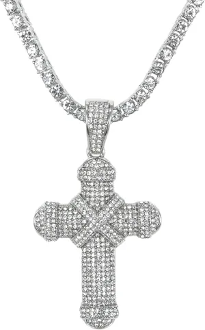 Mens Iced-Out Religious Pendant with 3mm Tennis Chain  Hip-Hop Cross Necklace, Luxury Statement Jewelry, Gift for Him
