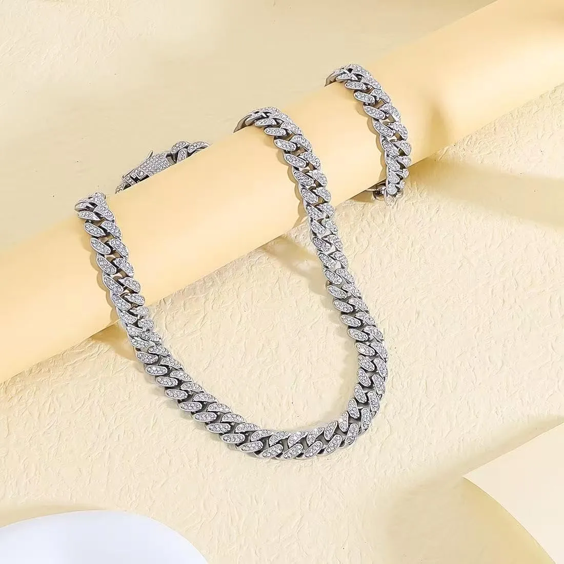 Miami Women Hip Hop Women Full Of Diamond Cuban Necklaces With Gold/Silver Diamonds Hip Hop Jewelry