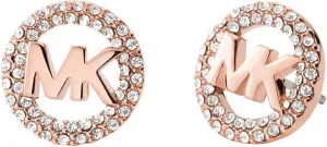 Michael Kors Brass and Pav Crystal MK Logo Stud Earrings for Women