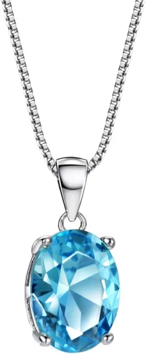 michooyel 925 Sterling Silver 2.6ct Topaz Pendant Necklace for Women Solitaire Oval Cut Swiss Blue November Birthstone Women's Necklaces 16"-18"