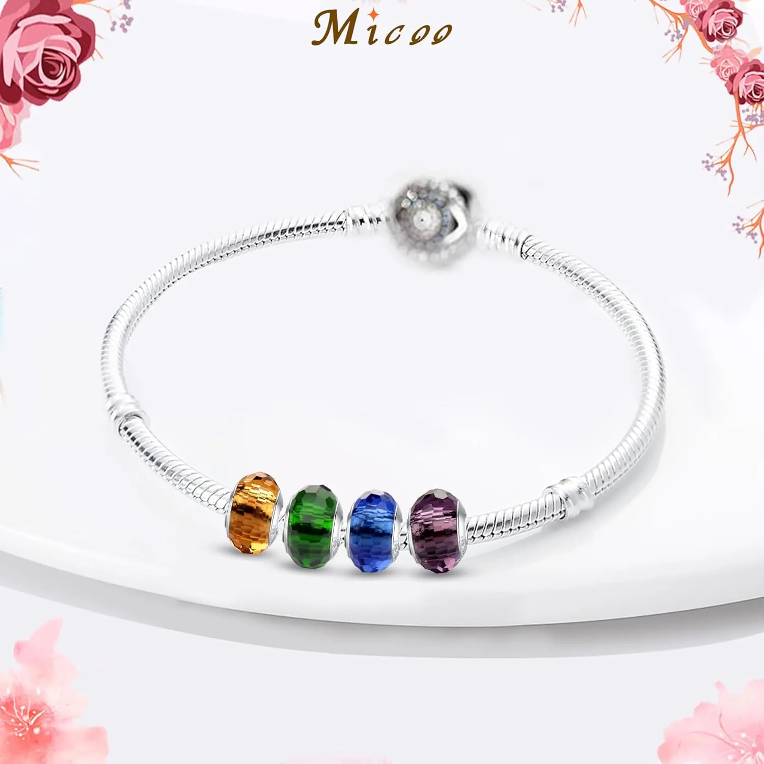 MICOO 925 Sterling Silver Charms for Bracelets,Fashion DIY Dangle Pendants Beads Simulated Birthstone Charms,Birthday Gifts for Women