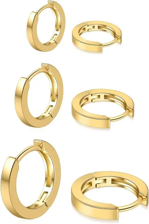 micuco 3 Pairs Small Hoop Earrings for Women, Tiny Helix Hoop Earring for Men, Cartilage Hoop Earring Set, Hypoallergenic Earrings