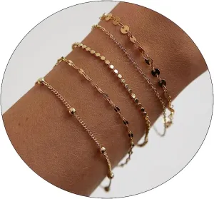 MIDEEO Dainty Gold Layered Bracelet for Women 14K Gold Plated Layered Bracelet Set Layering Bracelets Simple Satellite Box Coins Beaded Layering Set Women Jewelry Gift
